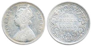 Victoria Queen, Silver, Rupee, 1862, obv. A, rev. II, without crescent, only V, Calcutta M