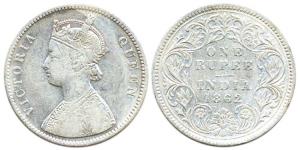 Victoria Queen, Silver, Rupee, 1862, obv. A, rev. III, without crescent, only V, Calcutta 