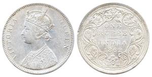 Victoria Queen, Silver, Rupee, 1862, obv. A, rev. II, top no dot, bottom three dot, withou