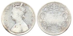 Victoria Queen, Silver, Rupee, 1862, obv. B, rev. I, top no dots, bottom four dots, Bombay