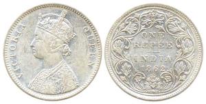 Victoria Queen, Silver, Rupee, 1862, obv. A, rev. II, top no dot, bottom eight dots, Bomba
