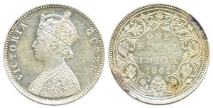 Victoria Queen, Silver, Rupee, 1862, obv. A, rev. II, top no dot, bottom seventeen dots. T
