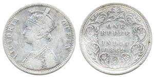 Victoria Queen, Silver, Rupee, 1862, obv. A, rev. I, top one dot, bottom two dots with cre