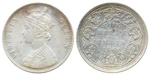 Victoria Queen, Silver, Rupee, 1862, obv. A, rev. II, top one dot, bottom ten dots, Bombay