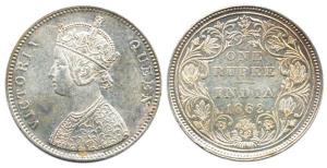Victoria Queen, Silver, Rupee, 1862, obv. A, rev. II, top no dot, bottom five dots, D of I