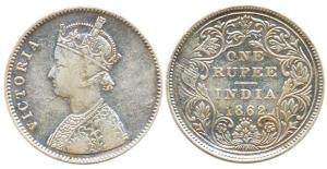 Victoria Queen, Silver, Rupee, 1862, obv. A, rev. II, top no dot, bottom four dots, Queen 