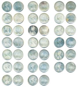 Victoria Queen, 1862, Silver, Rupees, all different, 5 panels, B/II/0/0 BM; B/II/0/0 4 pin