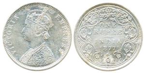 Victoria Empress, Silver, Rupee, 1877, obv. A2, rev. II, no dot, Bombay Mint. Very Fine, E
