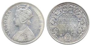 Victoria Queen, Silver, Rupee, 1876, obv. A, rev. II, dot without crescent, Bombay Mint. A