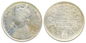 Victoria Empress, Silver, Rupee, 1878, obv. A3, rev. II, no dot, Bombay Mint. About Very F