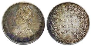 Victoria Empress, Silver, Rupee, 1879, obv. A3, rev. II, no dot, Bombay Mint. Fine, Extrem