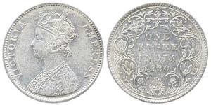 Victoria Empress, Silver, Rupee, 1880, obv. A3, rev. IV, with dot, Bombay Mint. About Very