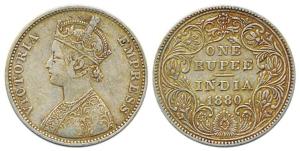 Victoria Empress, Silver, Rupee, 1880, obv. A3, rev. II, with dot, Bombay Mint. About Very