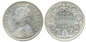 Victoria Empress, Silver, Rupee, 1883, obv. A3, rev. I, B raised on top flower, bottom one