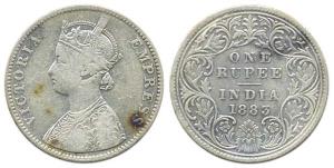 Victoria Empress, Silver, Rupee, 1883, obv. A3, rev. I, no mint mark, Calcutta Mint. Fine,