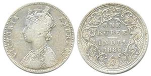 Victoria Empress, Silver, Rupee, 1885, obv. A3, rev. II, B raised on top and bottom flower