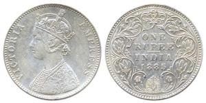 Victoria Empress, Silver, Rupee, 1885, obv. A3, rev. IV, B incuse, Bombay Mint. About Very