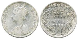 Victoria Empress, Silver, Rupee, 1885, obv. C, rev. I, B raised, Bombay Mint, About Fine, 