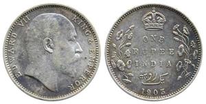 King Edward VII, Silver, Rupee, 1903, B raised, Bombay Mint. Very Fine+, Rare.
