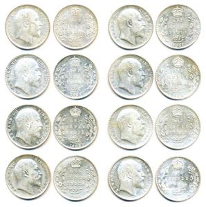 King Edward VII, Silver, Rupee, 1903 to 1910, Bombay Mint, Uncirculated, Scarce as a set. 