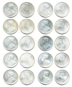 King George V, Silver, Rupee, 1911 to 1920, Calcutta Mint. Uncirculated, Scarce as a set. 