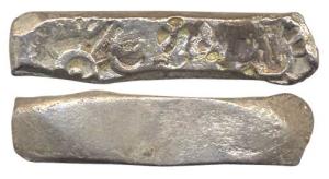 Punch-marked Coins, Gandhara Janapada, 6th century BC, Silver, Bent Bar, narrow bar with s