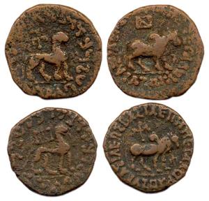 Indo-Scythians, Azes, Copper, bull walking to right with Greek legend around on obv, and l