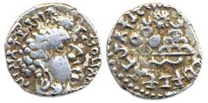 Satavahanas, Vasithiputra Satakarani, Silver, Portrait type, bust of the ruler to right wi