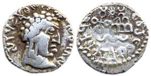 Satavahanas, Vasithiputra Pulumavi, Silver, Portrait type, typical bust of the ruler to ri