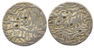 Akbar, Silver, Rupee, Hadrat Delhi Mint, Kalima type, AH 9X. About Very Fine, Very Rare