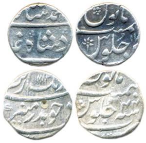 Aurangzeb, Silver, ½ Rupee (2), Surat Mint, AH 1112/44 and Muhammad Shah, Surat Mint. Fine