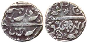 Silver, Rupee, Nipani Mint, in the name of Aurangzeb, Lingam mint mark with star symbols i