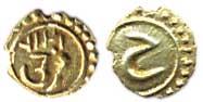 Tipu Sultan, Gold, Fanam, Farukhi Mint, AM 1216, AD 1787. Complete date and mint name. Ext