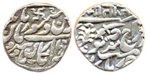 Silver, Rupee, in the names of Queen Victoria & Takhat Singh mint mark Swastik and Shri Ma