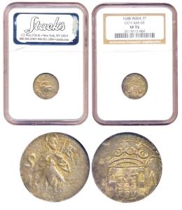 Silver, 2 Tanga, standing figure of St. John, AD 1648, sealed in NGC case graded VF35, (KM