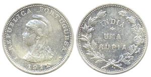 Uma Rupia, 1912 with reworked digit 2 of 1912 on 1911 die. (KM 18).