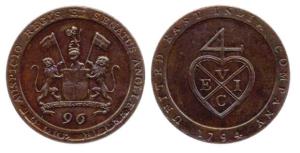 Proof, ½ Dub or 1/96-Rupee, 1794, Soho Mint, obv: UNITED EAST INDIA COMPANY written under 