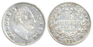 William, Silver, ¼ Rupee, Mule, without dot after date on rev. Fine+, Scarce.