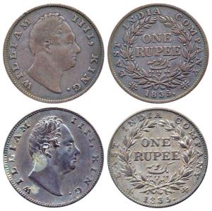 William, Silver Rupee, 1835. Fine and About Very Fine. (2)