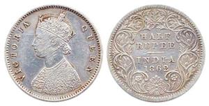 Victoria Queen, Silver, ½ Rupee, 1862, rev I. Fine+.