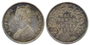 Queen Victoria, Silver, ½ Rupee, 1862, obv. B2, rev. II, 24.42 mm. Lustrous Very Fine+.