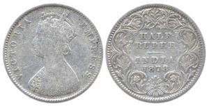 Victoria Empress, Silver, ½ Rupee, 1878, Calcutta Mint, no mint mark, obv. A, rev. I. Good