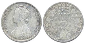 Victoria Empress, Silver, ½ Rupee, 1886, obv. A, rev. II, B raised. Fine.