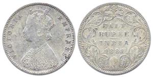 Victoria Empress, Silver, ½ Rupee, 1888, obv. A, rev. II, B raised. Fine.