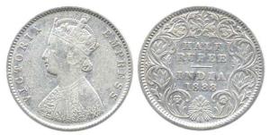 Victoria Empress, Silver, ½ Rupee, 1888, obv. A, rev. I, C incuse. Fine.