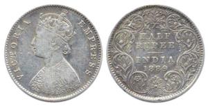Victoria Empress, Silver, ½ Rupee, 1889, obv. A, rev. I, C incuse. Fine+.