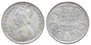 Victoria Empress, Silver, ½ Rupee, 1894, obv. A, rev. I, C incuse. Fine.