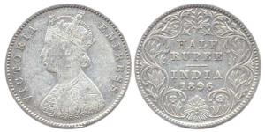 Victoria Empress, Silver, ½ Rupee, 1896, obv. A, rev. I, C incuse. Fine.