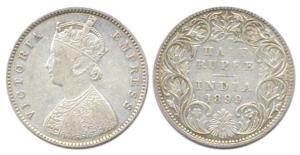 Victoria Empress, Silver, ½ Rupee, 1899, obv. A, rev. I, “B” incuse inverted. About Very F