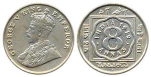 George V, Nickel, 8 Annas, 1919. Very Fine+, Scarce.